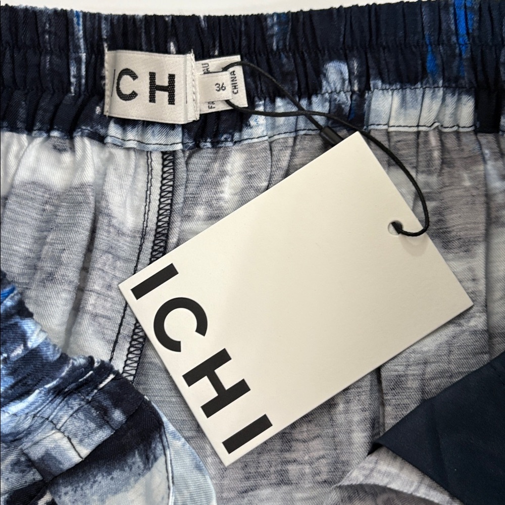 11. ICHI “Kate” Linen blend Stylish Navy and White Tie-Dye Women's Pants NWT - Picture 9 of 10